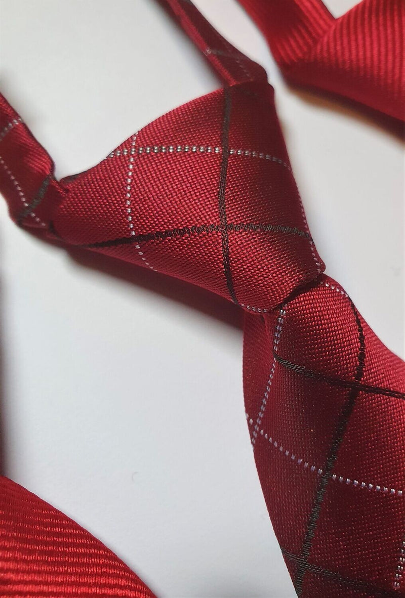 Childs Premium Zip Ready Tied Showing Tie - Burgundy Check