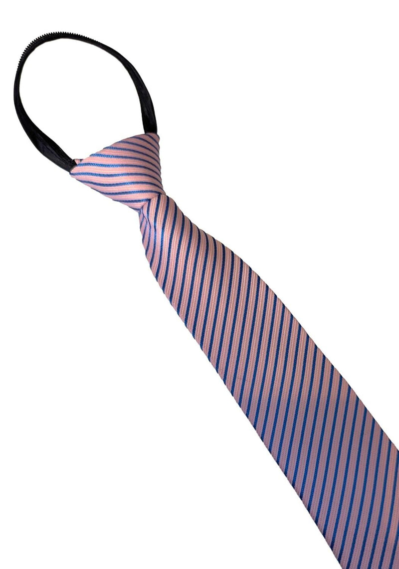 Adults Zip Ready Tied Showing Tie - Pink/Blue Stripe