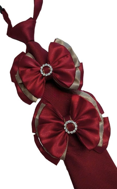 Childs Premium Showing Bows and Tie Set - Wine Red & Gold