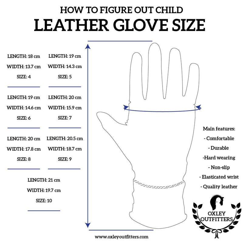 Junior Black Genuine Leather Gloves